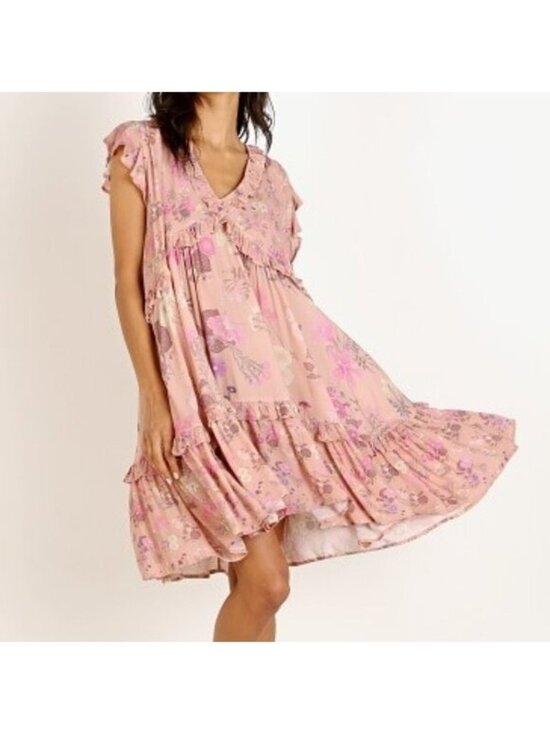Spell Dresses & Skirts - SPELL Wild Bloom Mini Dress XS Blush Pink Floral Ruffle Boho Bohemian Flowy